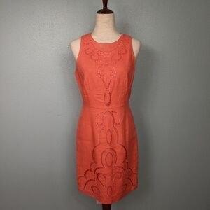 Laundry by Shelli Segal coral linen battenberg dress 4